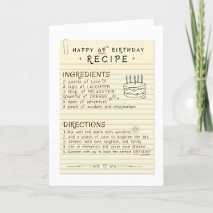 Remerciements Carte de recettes pour le 69e anniversaire de mama