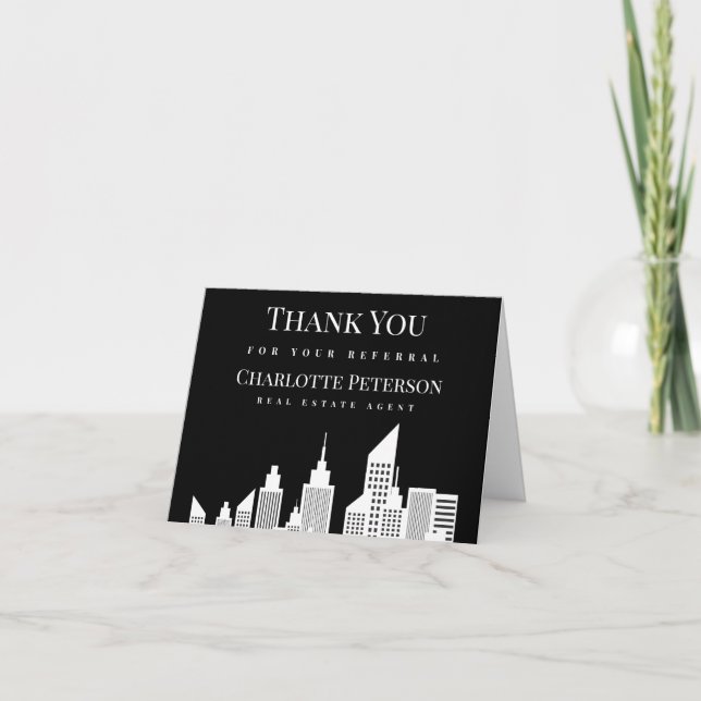 Remerciements Carte de recommandation d'agent immobilier Black & (Devant)