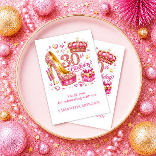 Remerciements Carte de remerciement 30 ans Hot Pink Sparkle Gold