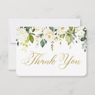 Remerciements Carte de remerciement à la verdure blanche et or