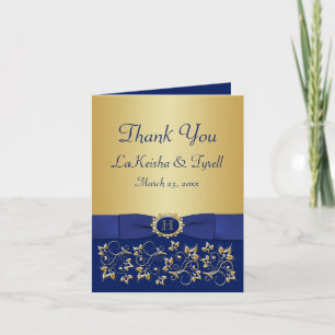Remerciements Carte de remerciement à monogramme bleu et floral