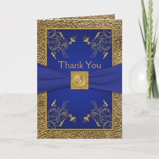 Remerciements Carte de remerciement à monogramme bleu royal et o