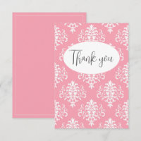 Carte de remerciement à plat en damas rose