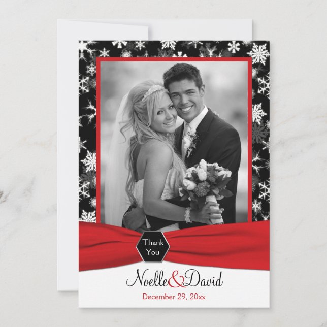 Remerciements Carte de remerciement à plat flocons de neige noir (Devant)