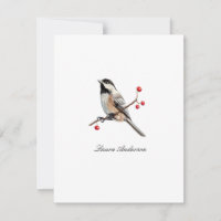 Carte de remerciement à plat oiseau mésange aquare