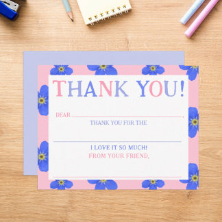 Remerciements Carte de remerciement à remplir Fleurs Rose pour F
