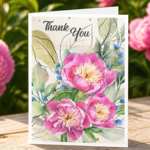 Remerciements Carte de remerciement aquarelle aux pivoines roses