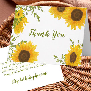 Remerciements Carte de remerciement aquarelle tournesol 100e ann