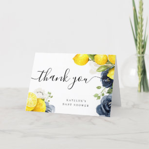Remerciements Carte de remerciement au citron avec des fleurs bl