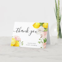 Carte de remerciement au citron avec des fleurs ro