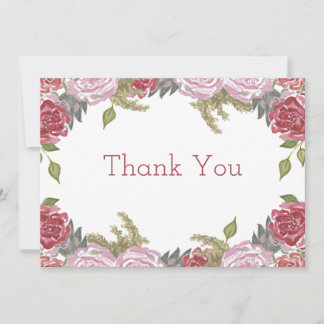 Remerciements Carte de remerciement aux roses aquarelles
