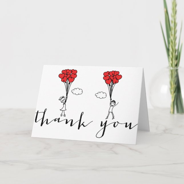 Remerciements Carte de remerciement avec ballons en forme de cœu (Devant)