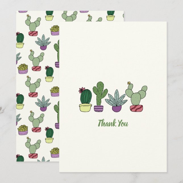 Remerciements Carte de remerciement avec des plantes de cactus m (Devant / Derrière)