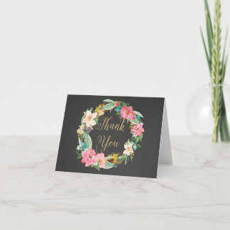 Remerciements Carte de remerciement avec fleurs sur tableau noir