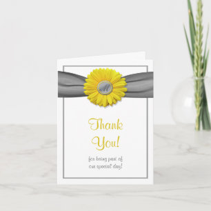 Remerciements Carte de remerciement avec gerbera jaune et ruban 