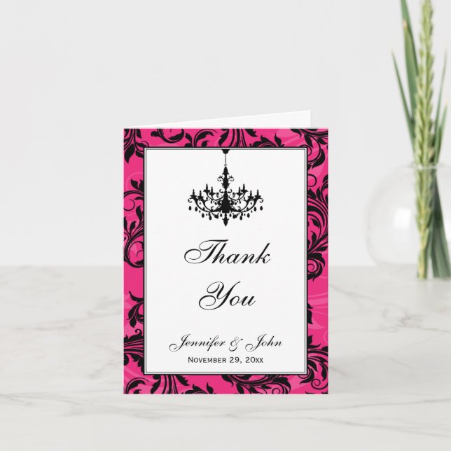 Remerciements Carte de remerciement avec lustre rose noir et bla (Devant)