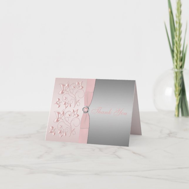 Remerciements Carte de remerciement avec nœud d'amour floral arg (Devant)