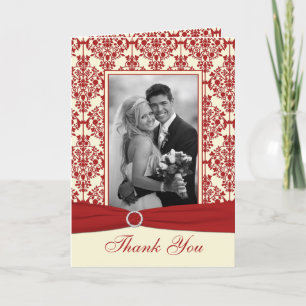 Remerciements Carte de remerciement avec photo en damas crème et