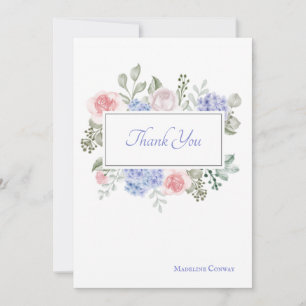 Remerciements Carte de remerciement avec roses et hortensias