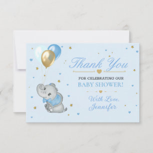 Remerciements Carte de Remerciement Baby Shower Eléphant Bleu