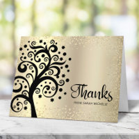 Carte de remerciement Bat Mitzvah or avec feuillag