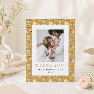 Remerciements Carte de remerciement bébé fleurs taupe calèche vi