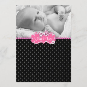 Remerciements Carte de remerciement bébé photo pois noir rose