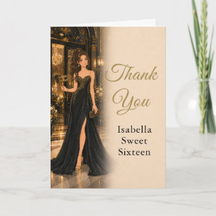 Remerciements Carte de remerciement Black Gold Sweet Sixteen