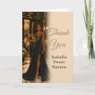 Remerciements Carte de remerciement Black Gold Sweet Sixteen