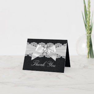 Remerciements Carte de remerciement Black & White Damask & Pearl