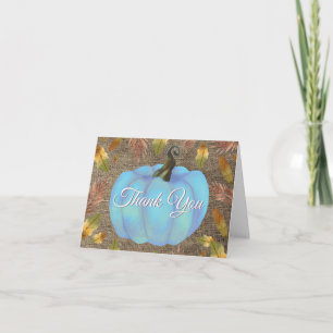 Remerciements Carte de remerciement bleu en burlap avec citrouil