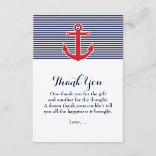 Remerciements Carte de remerciement bleu et blanc Red Anchor Nau