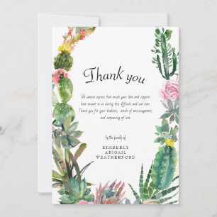 Remerciements Carte de remerciement Cactus de Funérailles