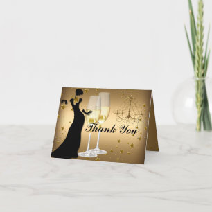 Remerciements Carte de remerciement Champagne & Lustre en Or