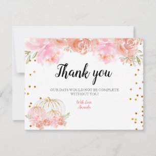 Remerciements Carte de remerciement Citrouille Rose Florale Or