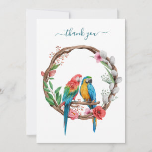 Remerciements Carte de remerciement colorée florale oiseaux perr