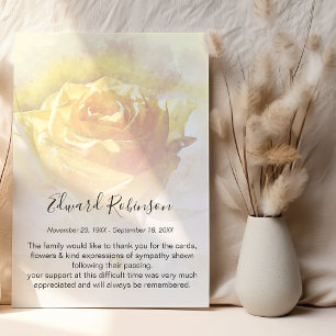 Remerciements Carte de remerciement commémoratif à la rose jaune