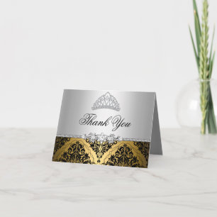 Remerciements Carte de remerciement Couronne de Princesse Or et 