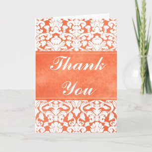 Remerciements Carte de remerciement damassée orange et blanche