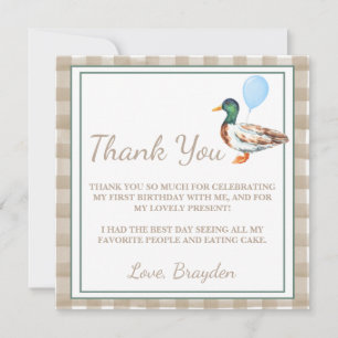 Remerciements Carte de remerciement d'anniversaire de canard