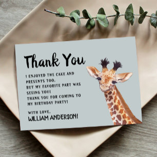 Remerciements Carte de remerciement d'anniversaire de girafe mig