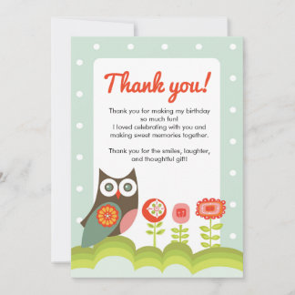 Remerciements Carte de remerciement d'anniversaire de hibou pour