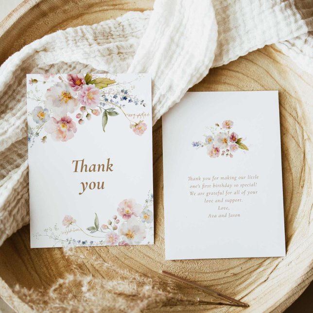 Remerciements Carte de remerciement d'anniversaire de printemps  (Boho wildflower Baby Shower thank you card)