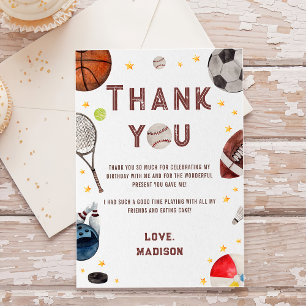 Remerciements Carte de remerciement d'anniversaire de sport pour