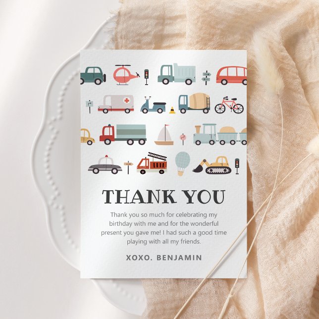 Remerciements Carte de remerciement d'anniversaire de transport  (Modern Transportation birthday thank you card)