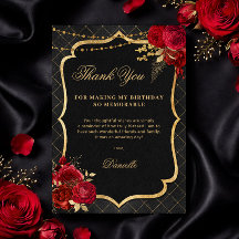 Carte de remerciement d'anniversaire plate noire,