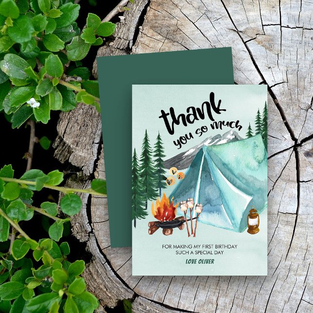 Remerciements Carte de remerciement d'anniversaire pour tente de (Camping themed thank you cards)