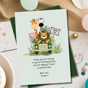 Remerciements Carte de remerciement d'anniversaire Safari Wild O