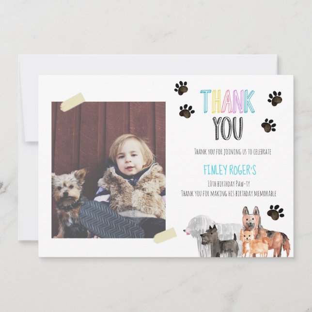 Remerciements Carte de remerciement d'anniversaire thème chien p (Devant)