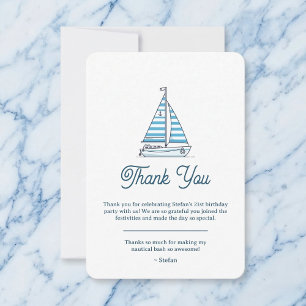 Remerciements Carte de remerciement d'anniversaire voilier bleu 